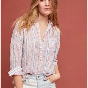 Anthropologie Maeve SZ XS Breckenridge Striped Button Down Faint Polka Dots